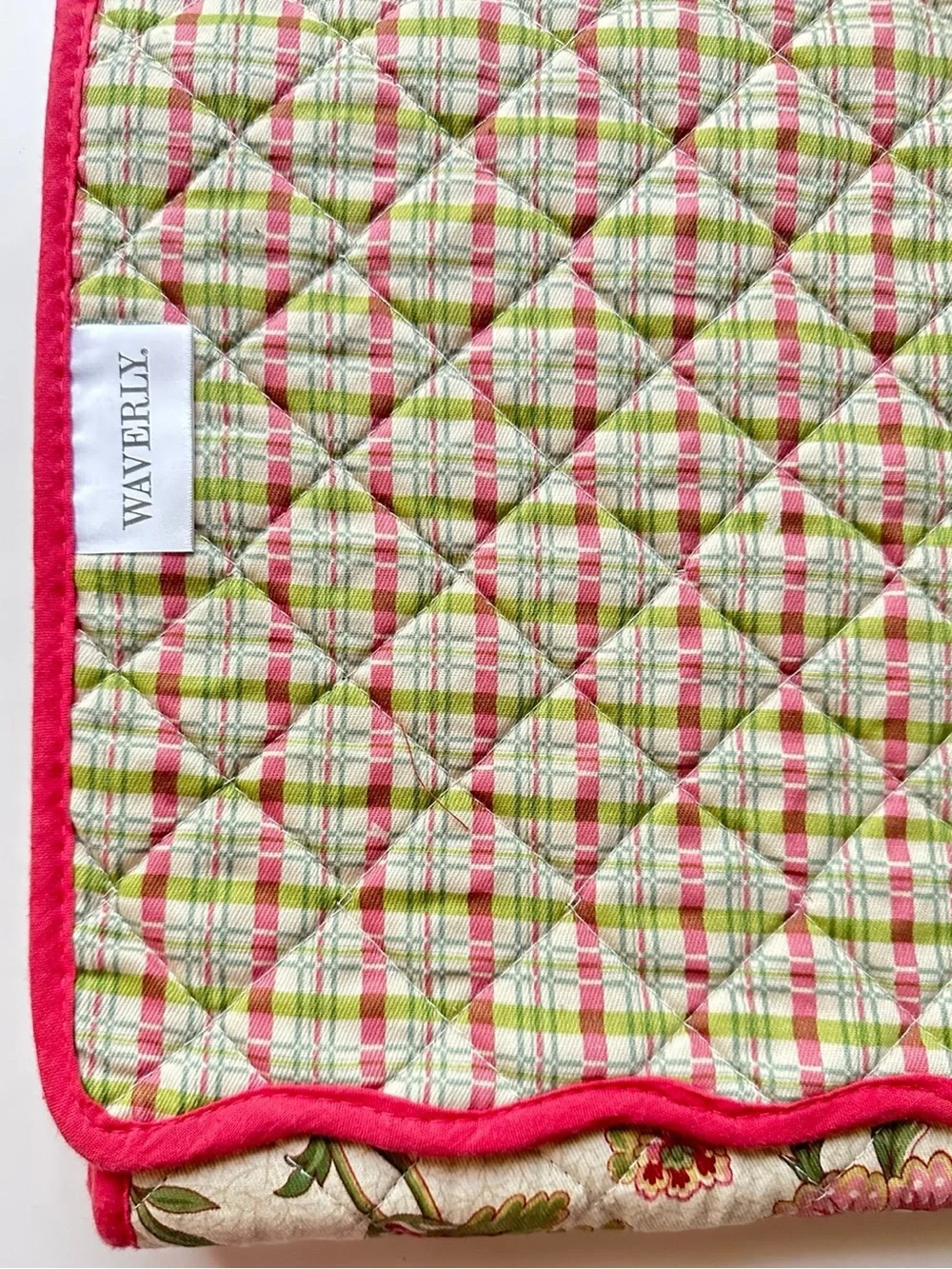 NWT Waverly Table Runner Cloth Quilted Floral Pink and Green Farmhouse 70 X 14